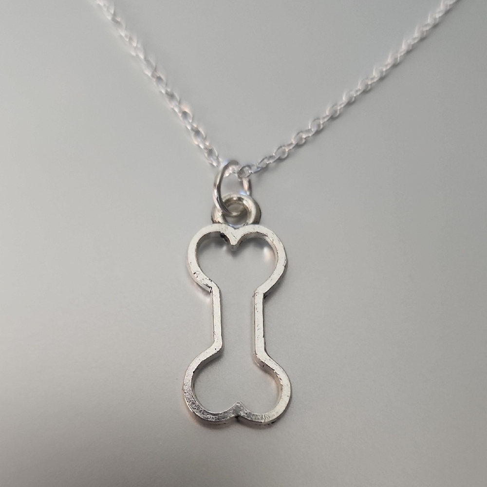 Silver Dog Bone Pendant Necklace 18 Inch CHAIN